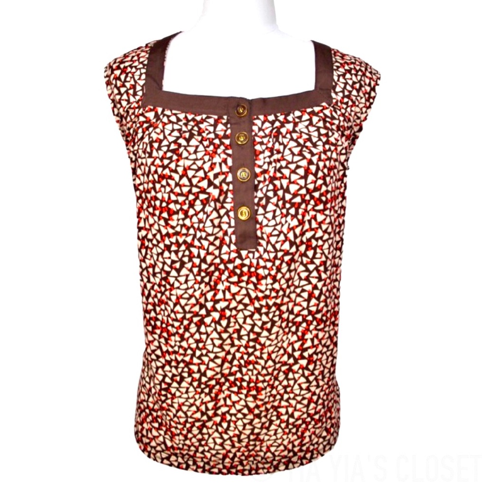 New York & Co LG Stretch Cap Sleeve Geo Print Top
